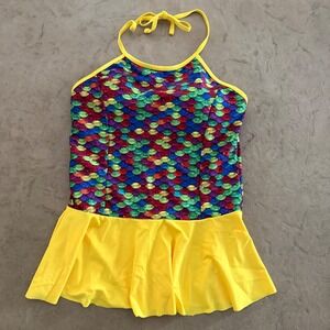 Fin Fun Mermaidens Womens Small Rainbow Mermaid Scale Peplum Tankini Swim Top